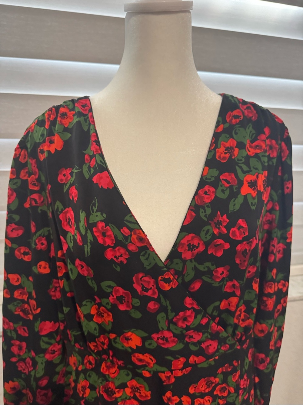 hazel Black Floral Midi Dress with Red and Green Print